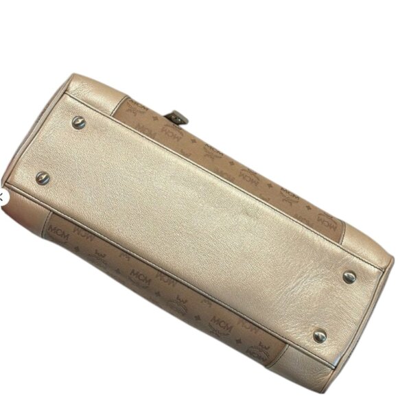 MCM Visetos Beige Leather Satchel Tote Handbag Purse Includes COA Vintage Logo - Picture 7 of 12